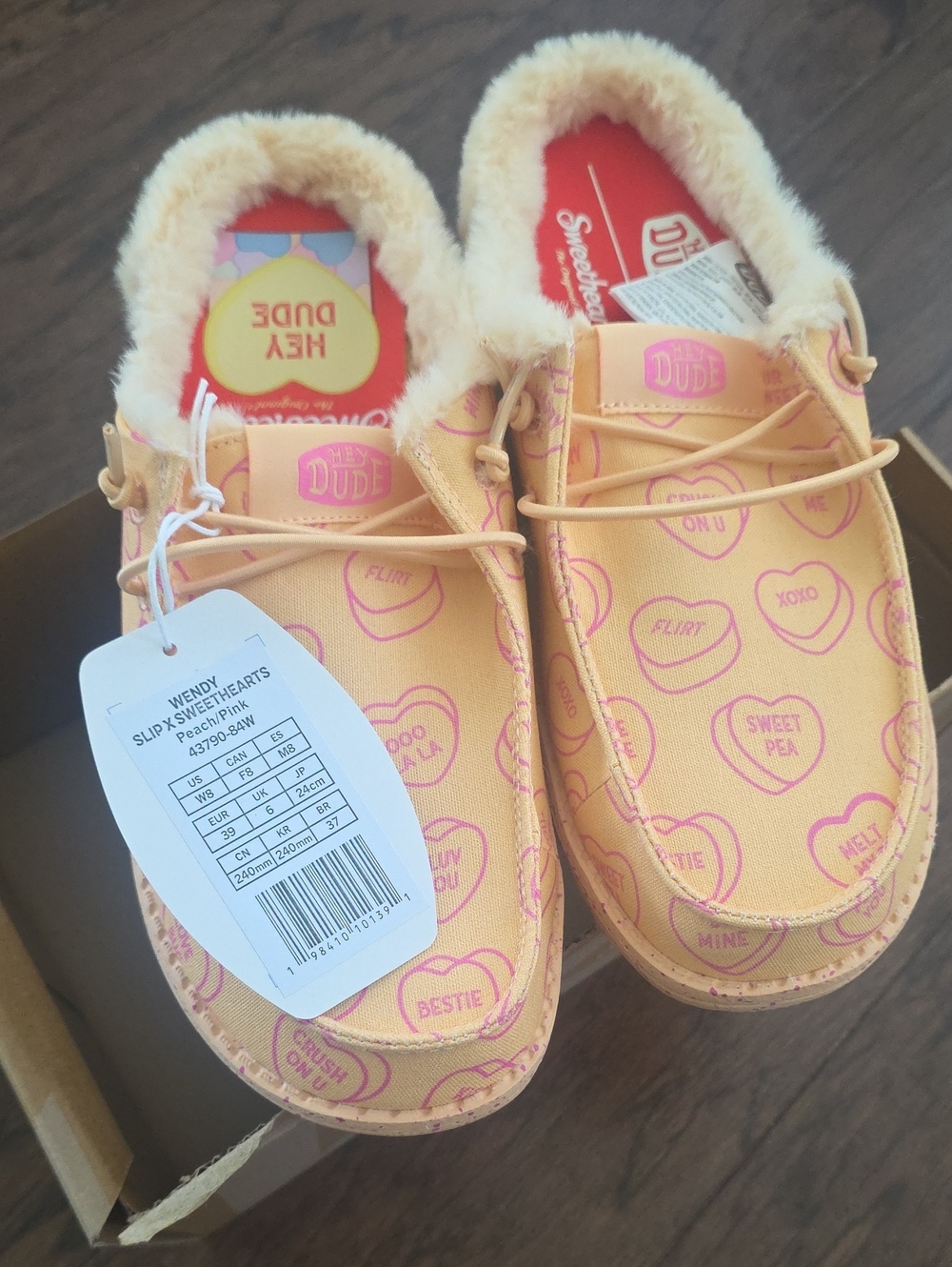 Hey Dude Women's Peach Slip-On Shoes with Pink Heart Prints